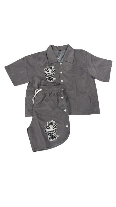 Grey 2pc Nylon shorts set